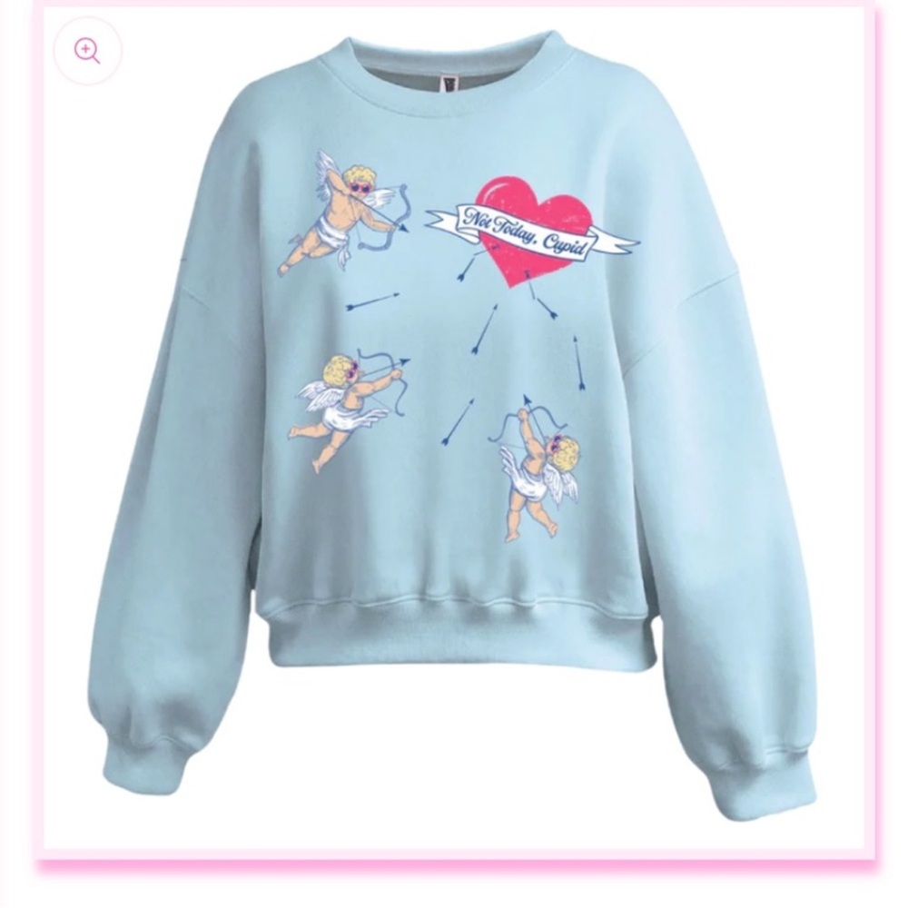 Living Fully Co. by Mallory Ervin Light Blue "Not Today Cupid" Sweatshirt, Med